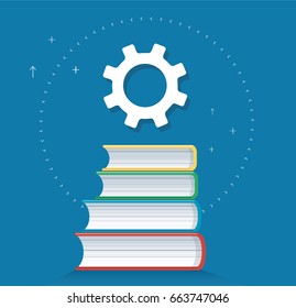 gears icon on books icon design vector illustration, education concepts