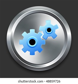 Gears Icon on Metal Internet Button Original Vector Illustration
