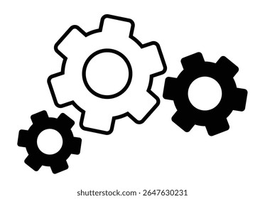 Icono de engranajes sobre fondo transparente, diseño de línea plana, Ilustración vectorial