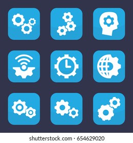 Gears icon. set of 9 filled gears icons such as gear