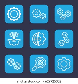 Gears icon. set of 9 outline gears icons such as gear, clobe gear