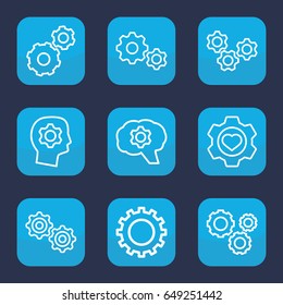Gears icon. set of 9 outline gears icons such as gear, heart in gear