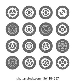 Gears icon set in circles isolated on white background. Vector illustration