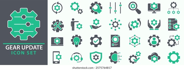 Gears icon set. Set of icons related to gears, control, tool, system. Linear icon collection. Gear update icons collection. Vector illustration.