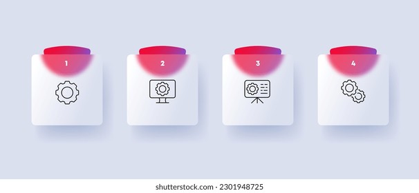 Gears icon set. Machinery, engineering, and the workings of complex systems. Progress. Glassmorphism style. Vector line icon for Business and Advertising