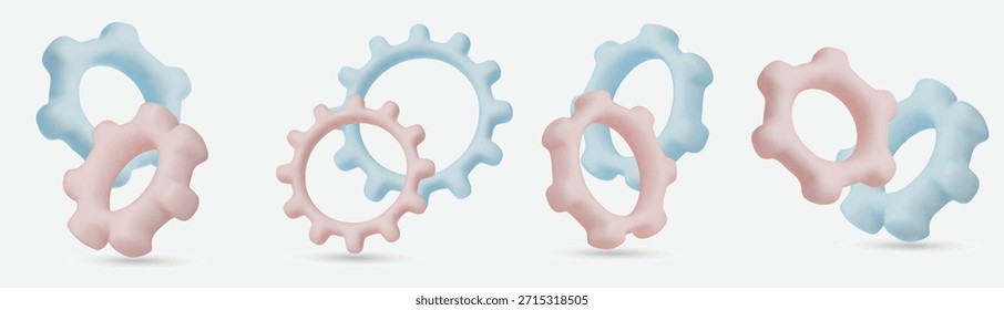 Conjunto de iconos de engranajes, perfecto para ingeniería, mecánica, trabajo en equipo, gestión de procesos y soluciones industriales.