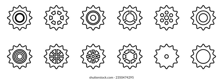 Gears icon set. Setting gears icon. Collection of mechanical outline cogwheels. Simple Gear wheel collection. Gear icons silhouette. Vector illustration with cogwheels sign set on white background.
