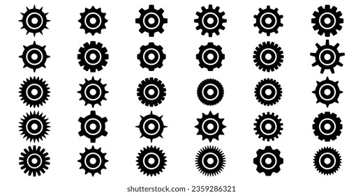 Gears icon set. Setting gears icon. Collection of mechanical cogwheels. Simple Gear wheel collection. Gear icons. Vector illustration with cogwheels sign set.