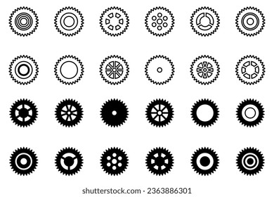 Gears icon set. Setting gears icon. Collection of mechanical cogwheels. White background. Vector illustration with black sprocket sign icons design element.