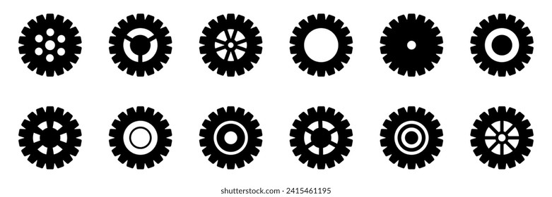 Gears icon set. Setting gears icon. Collection of mechanical outline cogwheels. Simple Gear wheel collection. Gear icons silhouette. Vector illustration with cogwheels sign set on white background.