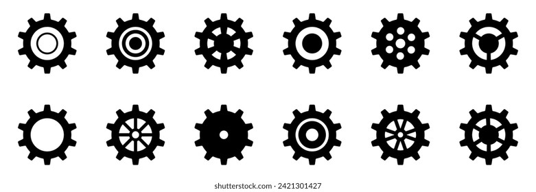Gears icon set. Setting gears icon. Collection of mechanical cogwheels. Simple Gear wheel collection. Gear icons. Vector illustration with cogwheels sign set.