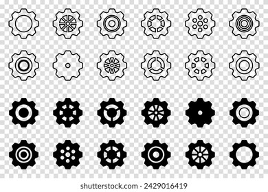 Conjunto de iconos de engranajes. Ajuste de engranajes icono. Colección de engranajes mecánicos. Ilustración vectorial con el elemento de diseño de iconos de signo de piñón negro.