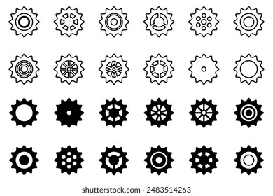 Gears icon set. Setting gears icon. Collection of mechanical cogwheels. White background. Vector illustration with black sprocket sign icons design element.