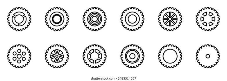 Gears icon set. Setting gears icon. Collection of mechanical outline cogwheels. Simple Gear wheel collection. Gear icons silhouette. Vector illustration with cogwheels sign set on white background.