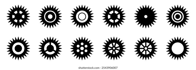 Gears icon set. Setting gears icon. Collection of mechanical cogwheels. Simple Gear wheel collection. Gear icons silhouette. Vector illustration with cogwheels sign set on white background.