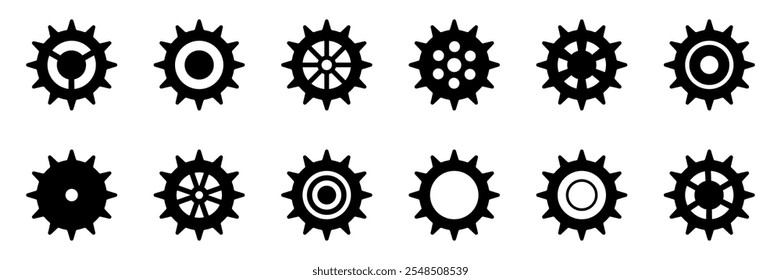 Gears icon set. Setting gears icon. Collection of mechanical cogwheels. Simple Gear wheel collection. Gear icons. Vector illustration with cogwheels sign set.
