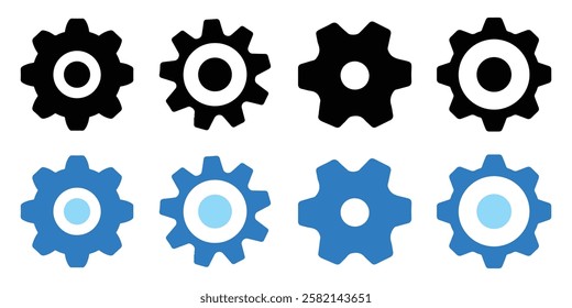 Gears icon set. Setting gears icon. Collection of mechanical cogwheels. Simple Gear wheel collection. Gear icons. Vector illustration with cogwheels sign set