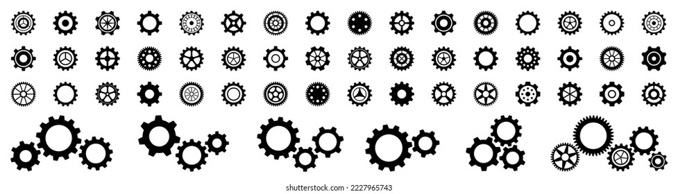 Gears icon set. Setting gears icon.Machine gear icon vector set. Simple Gear wheel collection. Cogwheel. Gear icons. Different style icons set. Vector illustration.