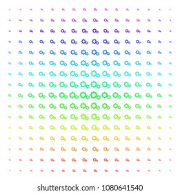 Gears icon spectrum halftone pattern. Vector gears symbols arranged into halftone grid with vertical spectrum gradient. Designed for backgrounds, covers and abstraction compositions.