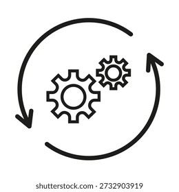 Gears icon symbol. Two cogs circle. Workflow Vector process. Rotation arrows concept.