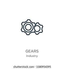 Gears icon. Thin linear gears outline icon isolated on white background from industry collection. Line vector sign, symbol for web and mobile