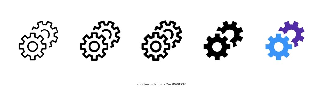 Gears icon. Two interlocking cogwheels mechanical configuration vector illustration. System optimization and automation symbol. Process control and engineering tools sign. Technology pictogram.