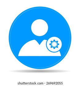 Gears icon, User icon. Flat design style