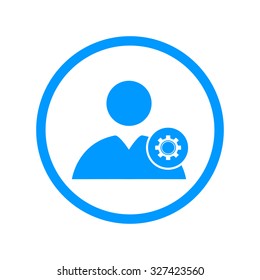 Gears icon, User icon. Flat design style