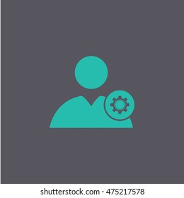 Gears icon, User icon. Flat design style