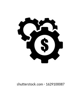 Gears icon vector with dollar sign in the middle. Currency adjustments illustration