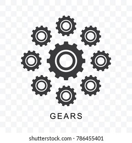 Gears icon vector illustration on transparent background.