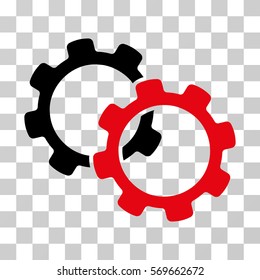 Gears icon. Vector illustration style is flat iconic bicolor symbol, intensive red and black colors, transparent background. Designed for web and software interfaces.