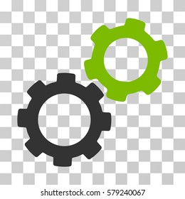 Gears icon. Vector illustration style is flat iconic bicolor symbol, eco green and gray colors, transparent background. Designed for web and software interfaces.
