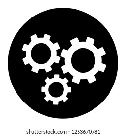 Gears icon vector on black circle. White background