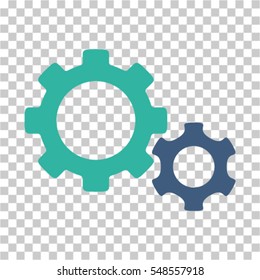 Gears icon. Vector pictogram style is a flat bicolor symbol, cobalt and cyan colors, chess transparent background. Designed for software and web interface toolbars and menus.