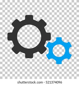 Gears icon. Vector pictograph style is a flat bicolor symbol, blue and gray colors, chess transparent background. Designed for software and web interface toolbars and menus.