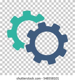 Gears icon. Vector pictograph style is a flat bicolor symbol, cobalt and cyan colors, chess transparent background. Designed for software and web interface toolbars and menus.