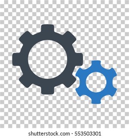 Gears icon. Vector pictograph style is a flat bicolor symbol, smooth blue colors, chess transparent background. Designed for software and web interface toolbars and menus.