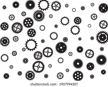 Gears icon vector set, cogwheel pictogram collection. Mechanical industry elements, motor or clock circle parts with cogs. Mechanical cogwheel gears illustration. Flat icons isolated. Motion symbols.