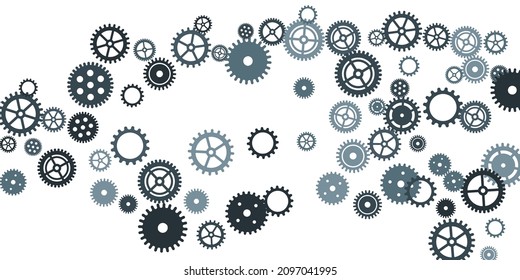 Gears icon vector set, cogwheel pictogram collection. Mechanical industry elements, motor or clock circle parts with cogs. Mechanical cogwheel metallic gears. Flat icons isolated. Motion symbols.