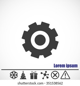 gears icon.Bonus icons: snowflake, Christmas tree,gift,molecule,delete icon and Hazard warning attention sign.