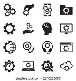 Gears Icons. Black Flat Design. Vector Illustration.