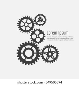 Gears icons combination. Team work concept on grey backdrop. Vector gears background