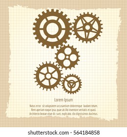 Gears icons combination vector illustration. Team work concept on vintage background