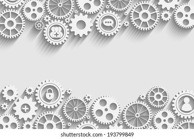 gears with icons inside, add friend, bubble, lock and other