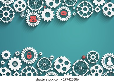 gears with icons inside, add friend, bubble, lock and other, vector eps10