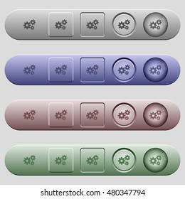 Gears icons on rounded horizontal menu bars in different colors and button styles