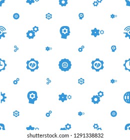 gears icons pattern seamless white background. Included editable filled gear in head, gear, heart in gear, clock in clobe connection icons. gears icons for web and mobile.