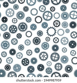 Gears icons seamless pattern, cogwheel pictograms. Mechanical industry elements, motor or clock circle parts with cogs. Mechanical cogwheel gears illustration. Flat icons isolated. Motion symbols.