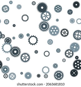 Gears icons seamless pattern, cogwheel pictograms. Mechanical industry elements, motor or clock circle parts with cogs. Mechanical cogwheel gears. Flat icons isolated. Motion symbols.